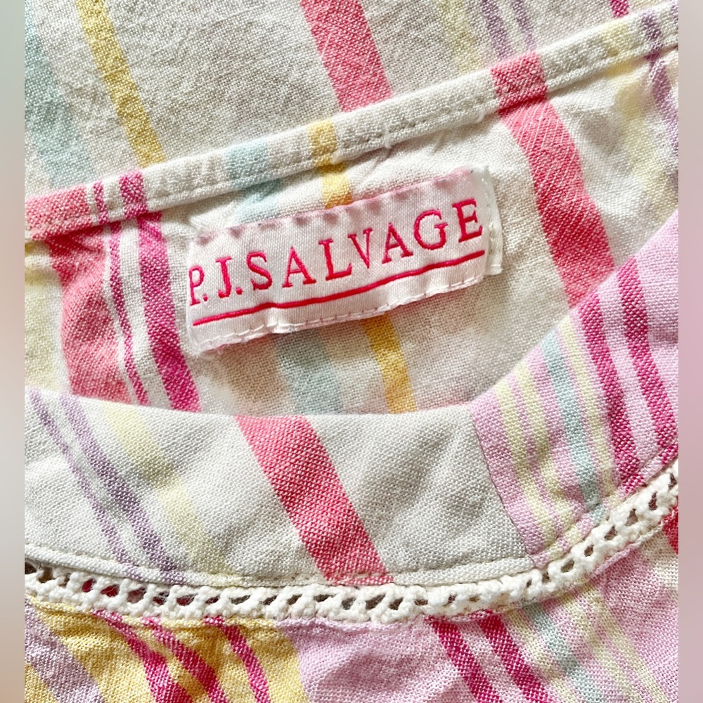 PJ Salvage ‘Staycation’ Mini Shift Ruffle Hem Slip Dress in Pink Stripes, M/L - Picture 10 of 10